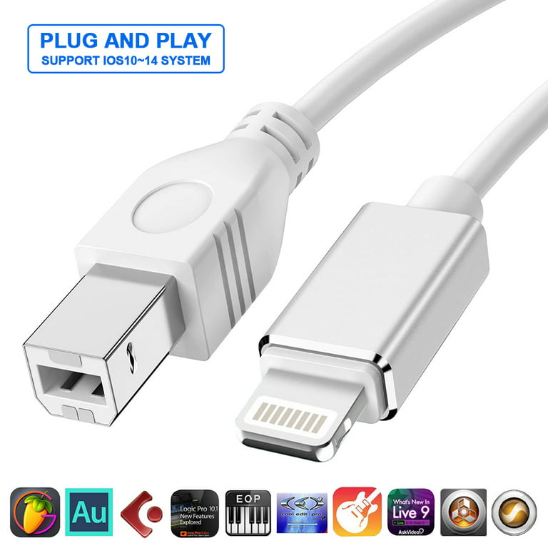 skade kandidat Rastløs Lightning to MIDI Cable USB OTG Type B Cable for Select iPhone, iPad Models  for Midi Controller, Electronic Music Instrument, Midi Keyboard, Recording  Audio Interface, USB Microphone - Walmart.com