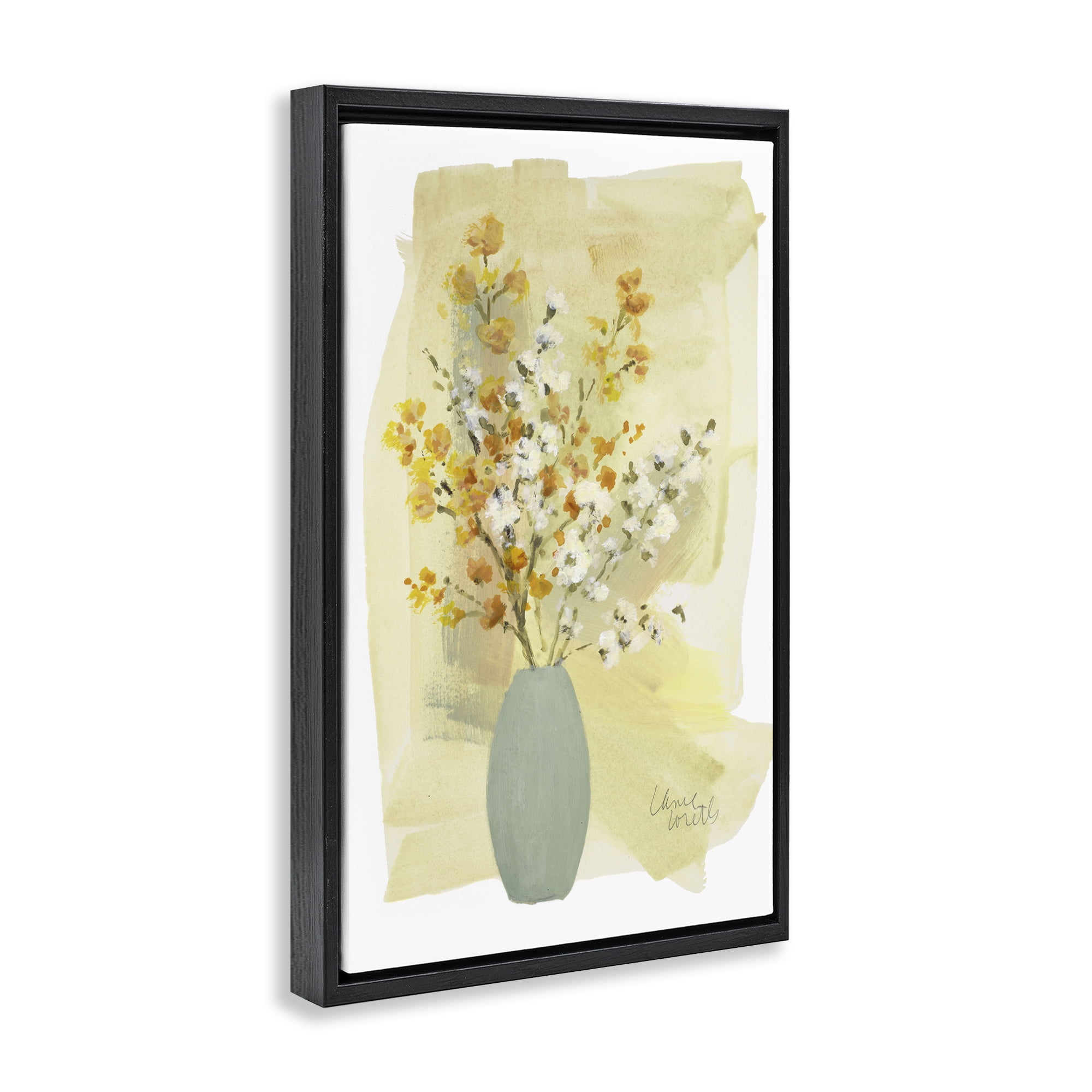 Stupell Industries Wildflowers Bloom Blue Vase Floral & Botanical Painting Black Floater Framed Canvas Art Print Wall Art, 21 x 31