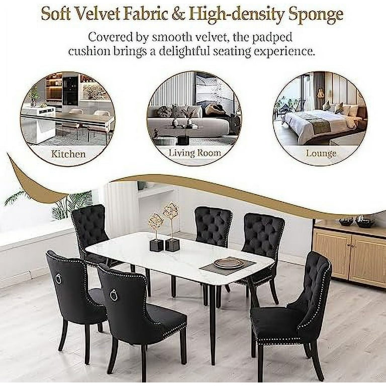 HBBOOMLIFE Dining Chairs Set of 2 Velvet Dining Room Chair Gold Metal Legs Luxury Tufted Back Rhomboid Pattern Lion Head Pull Ring Nailhead Trim