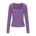 thumbnail image 4 of Aloohaidyvio Long Sleeve T Shirt for Women No Boundaries Square Neck Going Out Tops Double Lined Tight Shirt Y2K Crop Top Slim Fit, 4 of 7