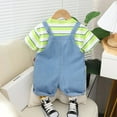 thumbnail image 3 of Small and medium-sized children's new summer short sleeved set for boys and girls, baby 0-5 years old cotton top, denim straps, shorts, two-piece set, 3 of 5