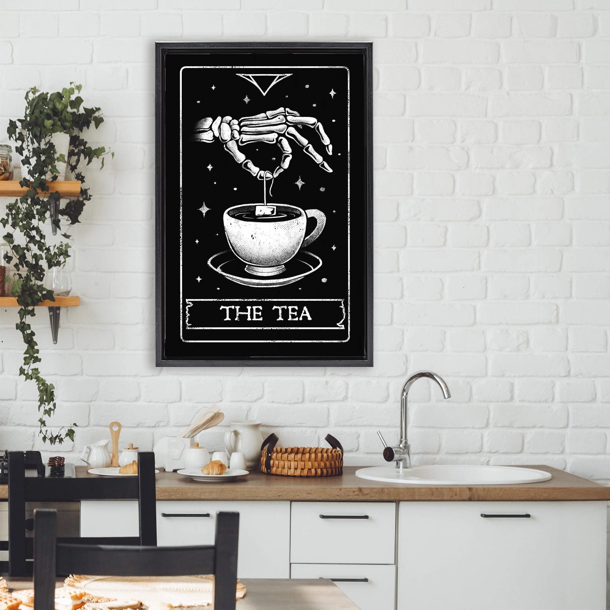 Stupell Industries The Tea Skeleton Tarot Black Framed Floater Canvas Wall Art, design by EduEly Designs