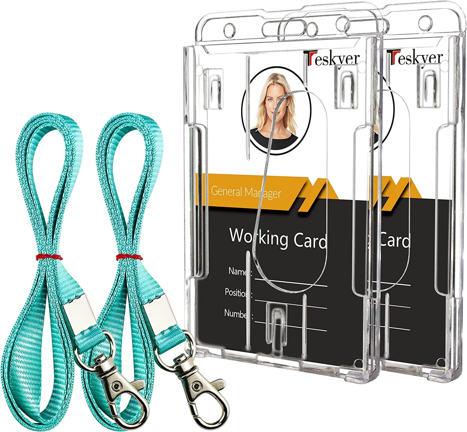 Hard Plastic Badge Holder with Lanyard. Vertical Clear ID Card Name