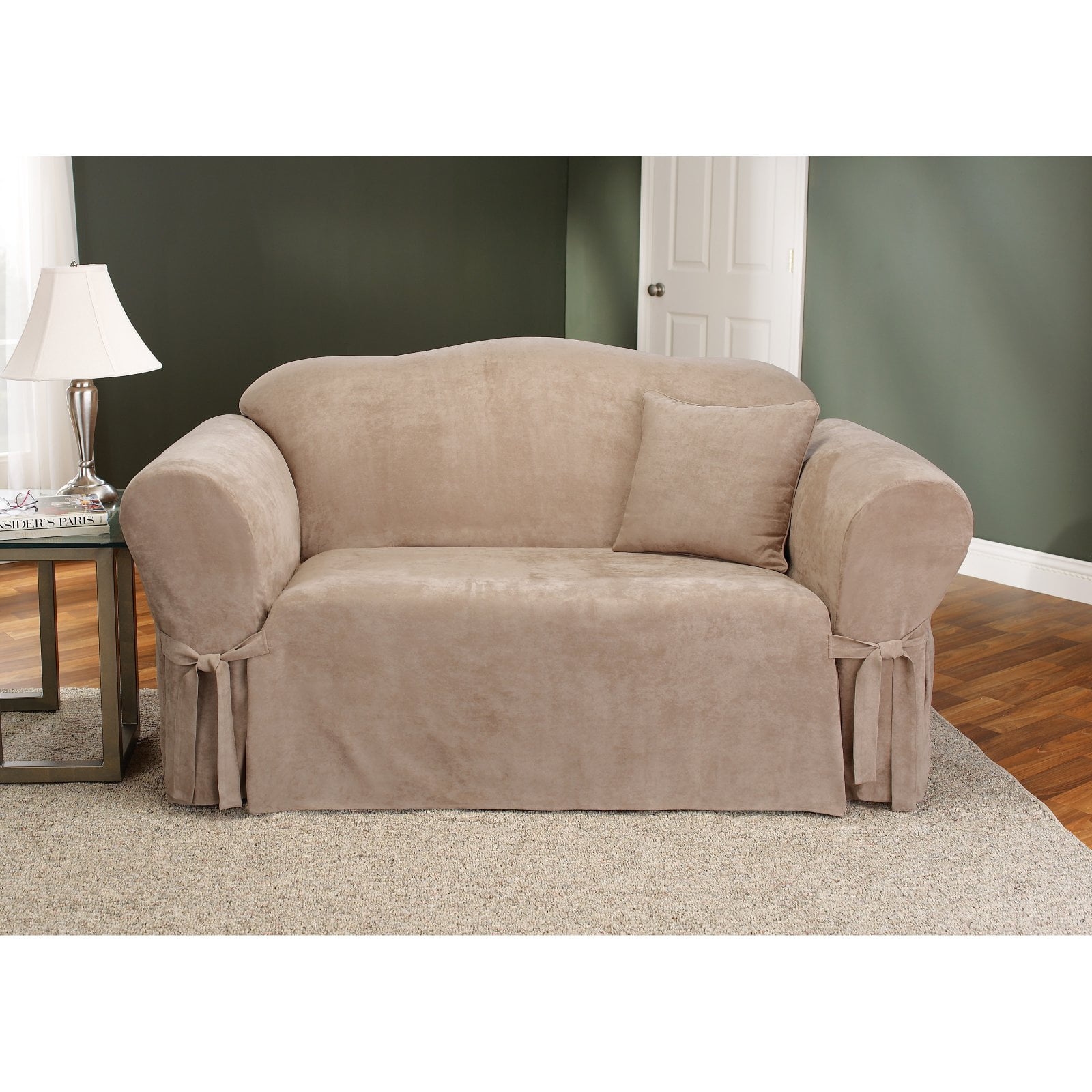 SOFA AND LOVESEAT SET Slipcover Sure Fit Stretch Pique One Piece Brown Box 