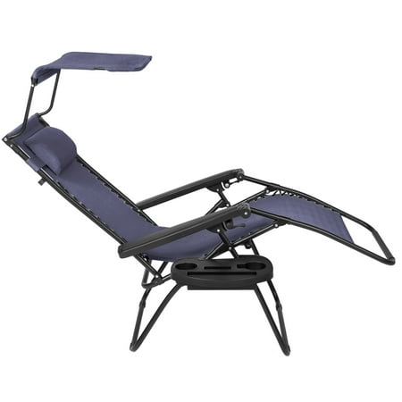 gravity zero recliner canopy folding shade lounge holder navy chair cup magazine choice