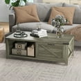 thumbnail image 3 of HOMCOM Farmhouse Coffee Table with Storage Drawer and Open Shelf, Rustic Coffee Table for Living Room, Gray, 3 of 6