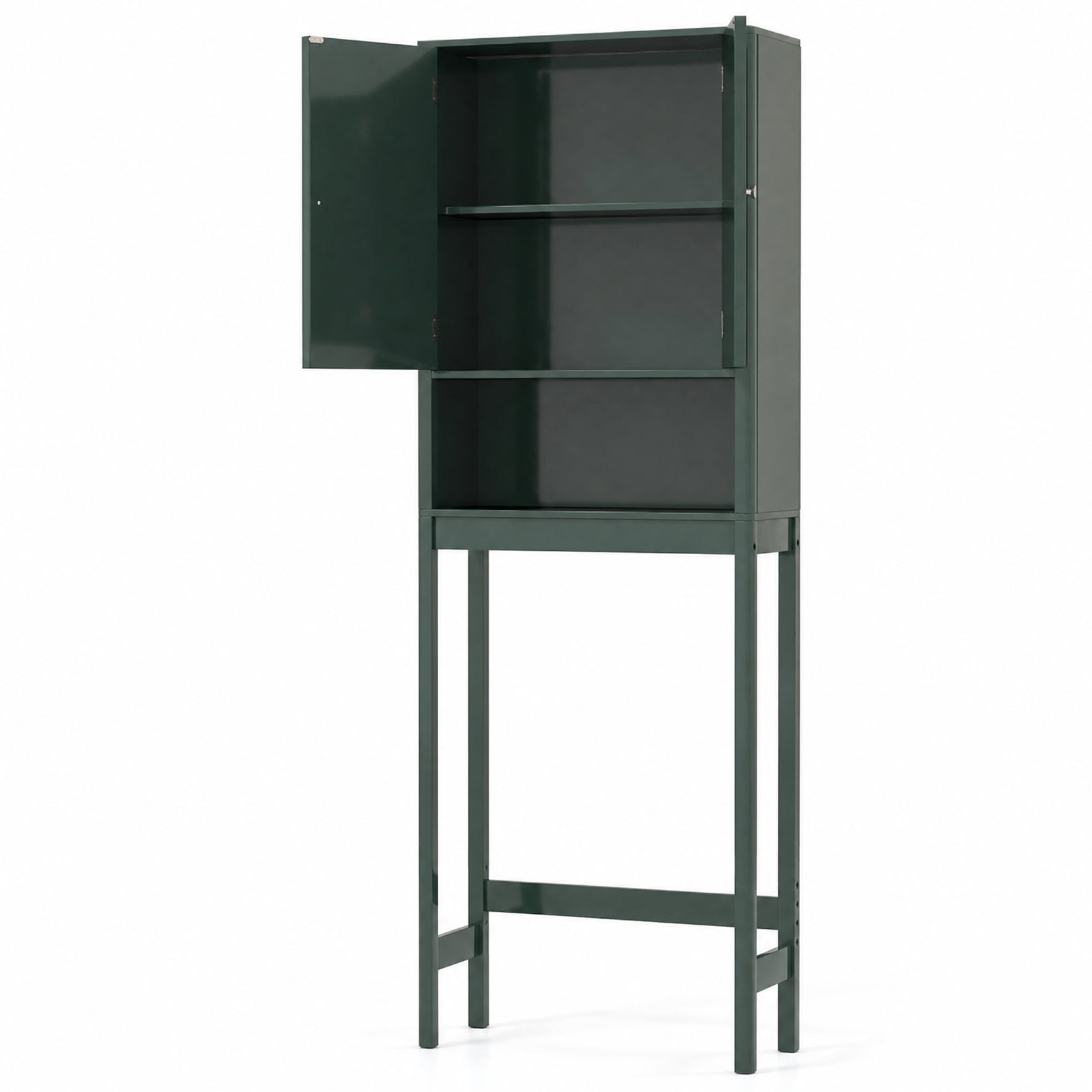 Vebreda Over-the-Toilet Storage Cabinet with Fluted Doors and 3-Position Adjustable Shelf, Freestanding Bathroom Space Saver, 66 in, Green