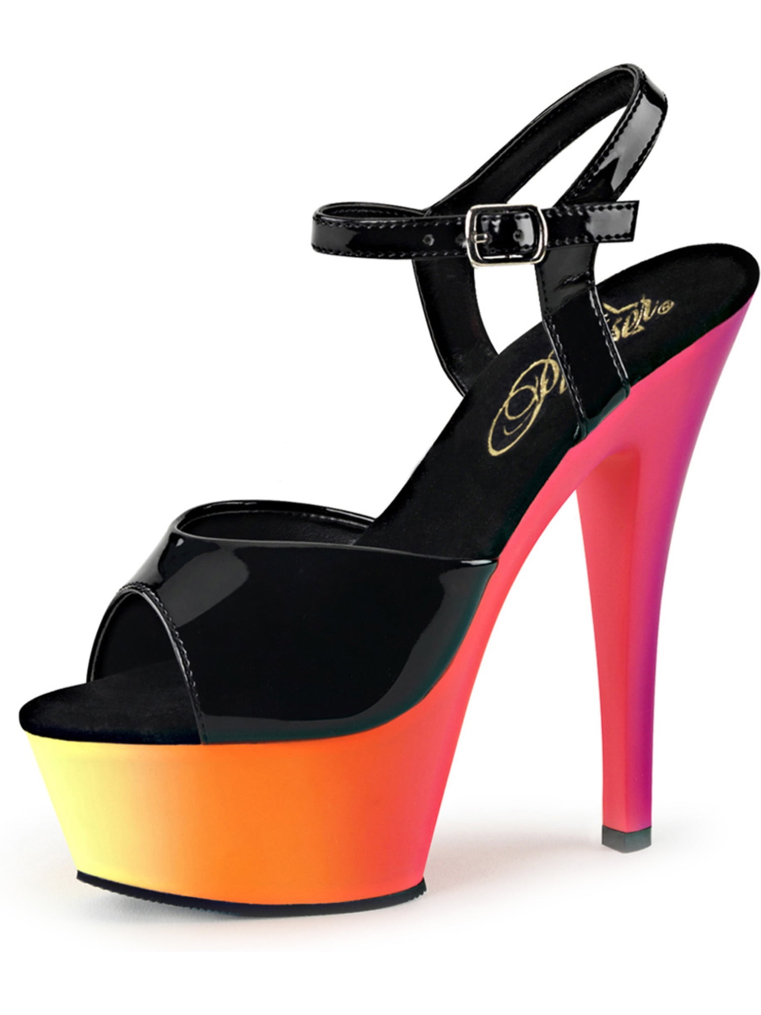 4 Inch Platform Ankle Strap Sandal With UV Reactive Rainbow Platform 8/" Heel