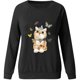 thumbnail image 3 of Mujeres Casual Tops Moda O-cuello Gato Impreso Sudadera Blusa Gegular Pollover Pompotops gfhjh3544, 3 of 4
