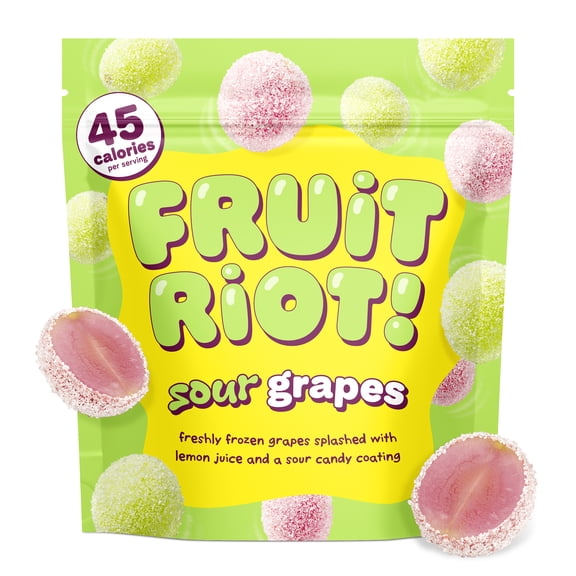 Fruit Riot Sour Candy Grapes, Real Frozen Fruit, 8 oz