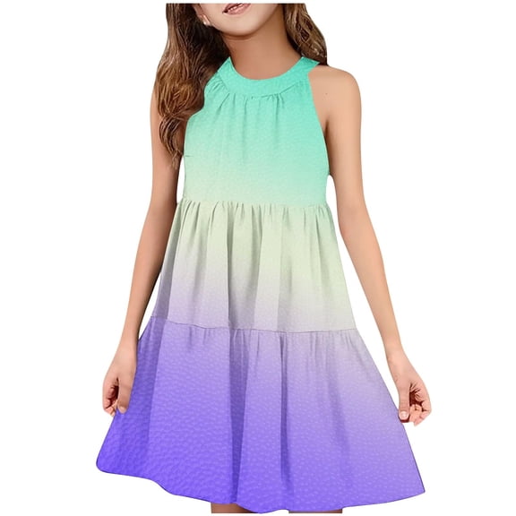 Mitankcoo Girls Ombre Dresses Fashion Sleeveless Halter Neck Dress for Casual Daily Comfort Wear