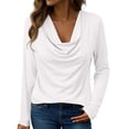 thumbnail image 2 of Endives Women's Long Sleeve Shirt Draped Cowl Neck Tops Flared Collar Ribbed Elengant Solid Color Blouse Dressy Casual Shirts Business Outfits Spring Trendy White, 2 of 6