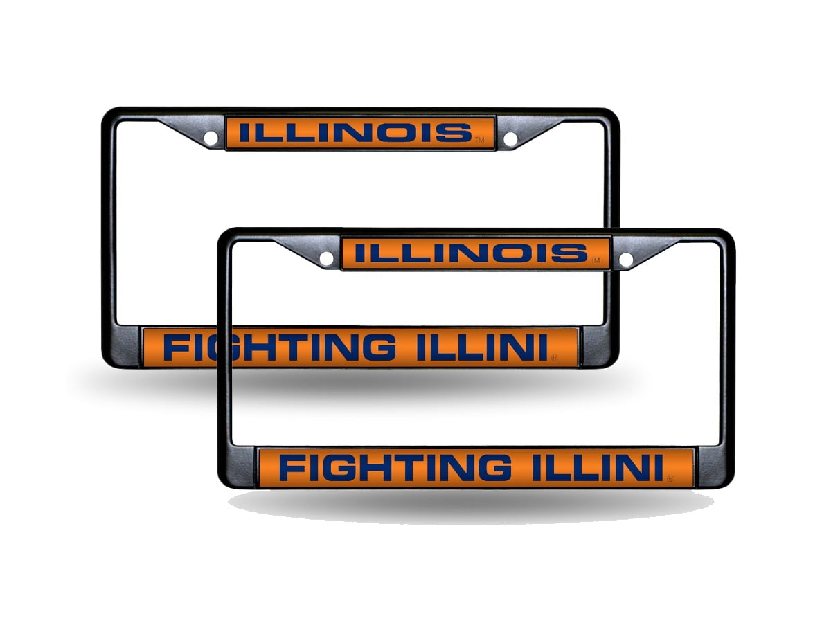 2 Rico Illinois Illini NCAA Chrome Metal License Plate Frame Set 