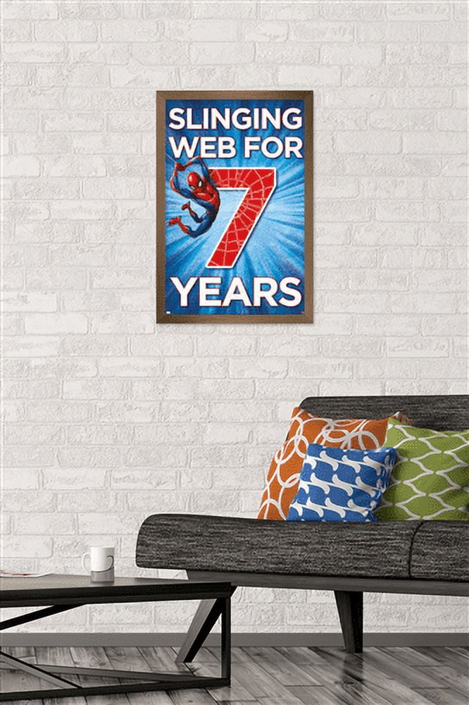 Marvel Spider-Man - Happy 7th Birthday Wall Poster, 14.725" x 22.375", Framed