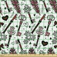 thumbnail image 2 of Romantic Sofa Upholstery Fabric by the Yard, Creative Vintage Style Keys Feathers and Hearts Drawn by Hand Doodled Layout, Decorative Fabric for DIY and Home Accents, White Multicolor by Ambesonne, 2 of 5