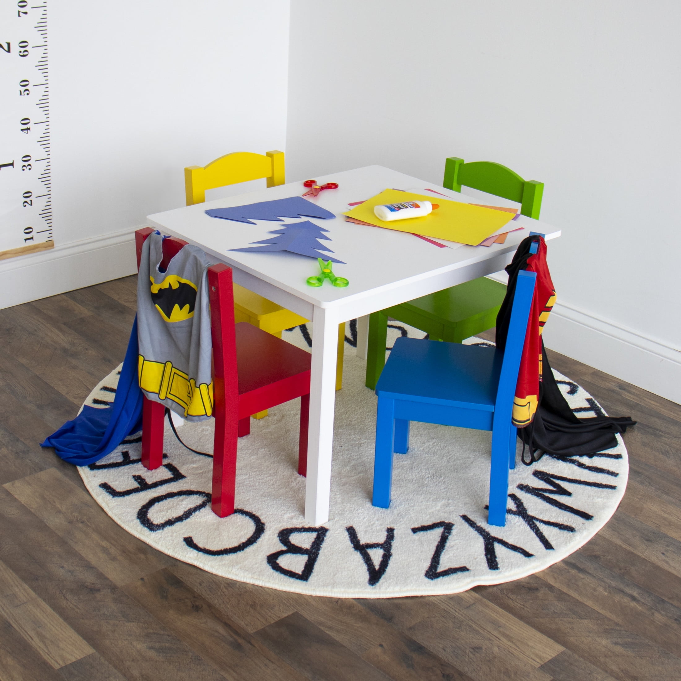 Humble Crew Kids 5-Piece Wood Table and Chair Set, White and Primary Colors