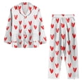 thumbnail image 1 of Pyjamas pour Femmes Ensemble, Ensemble 2 Pcs en Coton avec Pantalon Imprimé Cœur Chemise à Manches Longues avec Boutons et Pantalon Long Vêtements de Détente Rouges, 1 of 3