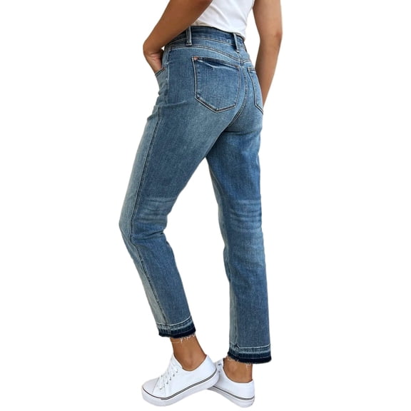 Full Size Mid Rise Rigid Magic Release Hem Jeans