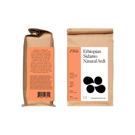 Hudson Roasters Fair Trade Ethiopian Sidamo Natural Ardi Premium Whole Bean Coffee  Light-Medium Roast  12oz bag