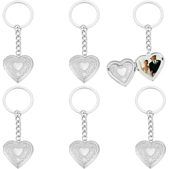 6Pcs Heart Photo Locket Keychain for Women Men Stainless Steel Locket Keychain Photo Frame Keychains Memory Picture Keychains for Wedding Decoration Birthday Gifts