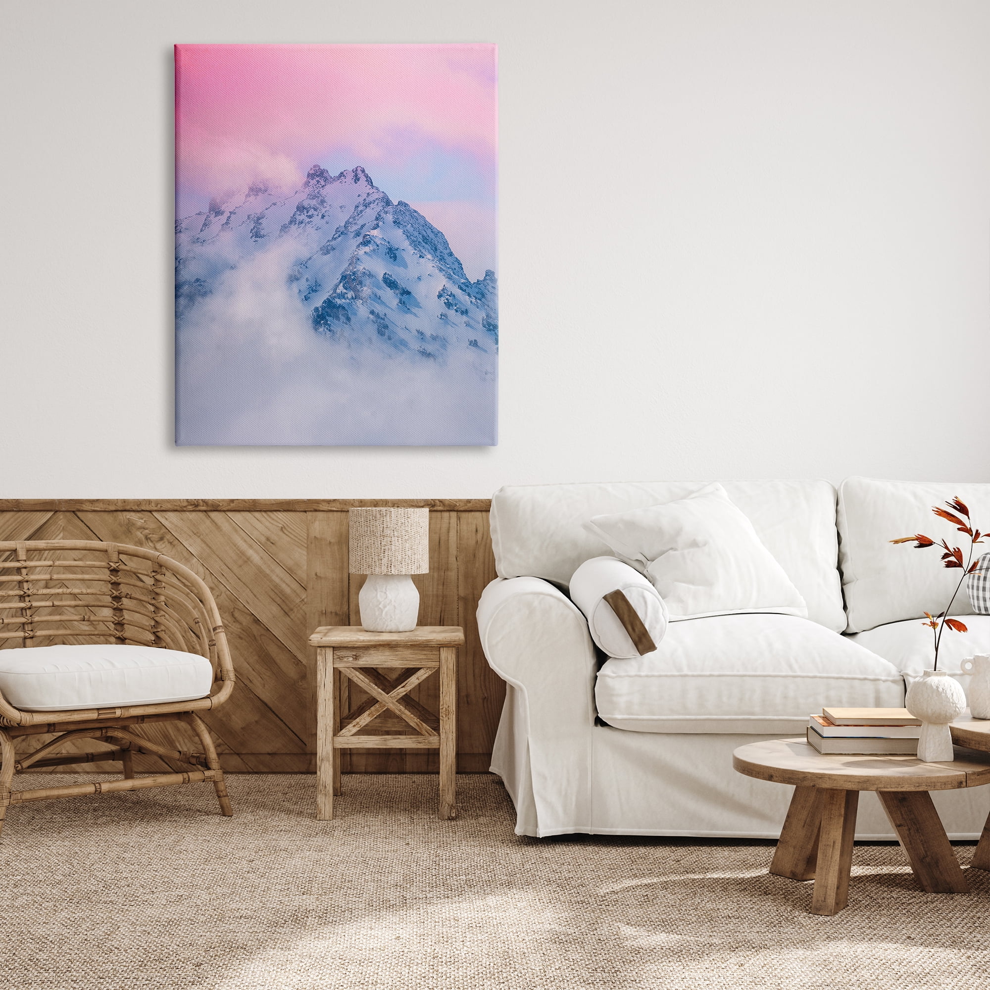 Stupell Industries Foggy Mountain Pink Sky Landscape Photography Gallery Wrapped Canvas Art Print Wall Art, 36 x 48