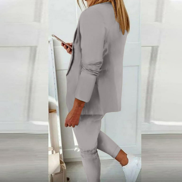 Womens Business Work Suit Set Slim Fit Open Front Lapel Blazer Drawstring  Pants Office 2 Piece Elegant Outfits