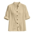 thumbnail image 5 of Women's Loose Fit Long Sleeve Button Down Solid Color Blouse Tunic Top Comfy Lightweight Casual Work Office Outfits | CSEONE,Beige S, 5 of 8