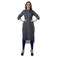 thumbnail image 2 of Moomaya Cotton Mandarin Collar Kurti For Women Knee Long Printed Plus Size Dresses, 2 of 6
