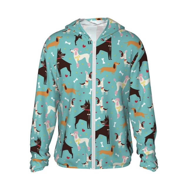 Balery Cute Dog Sudadera ligera de manga larga con capucha y protección solar UPF 50+ para hombre y mujer, ideal para pesca y running-Medium
