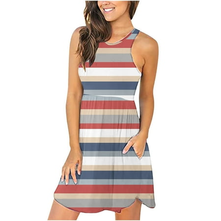 

Maxi Dress for Women Maternity Dress for Photoshoot Women s Sleeveless Tank Top Dress Personality Print Crew Neck Pocket Dress on Sales Womens Tops Dressy Casual Dress Pants Women Light blue L
