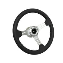 1969-1973 Pontiac GTO; VSW 6 Bolt Black Leather Wrapped Steering Wheel Brushed Aluminum Kit, White Emblem