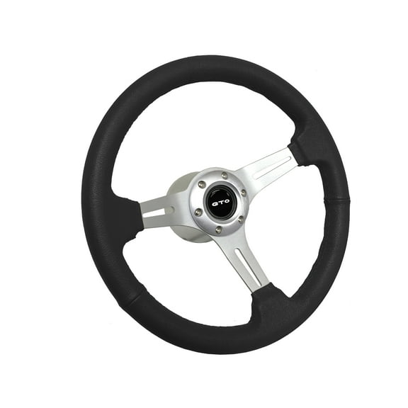1969-1973 Pontiac GTO; VSW 6 Bolt Black Leather Wrapped Steering Wheel Brushed Aluminum Kit, White Emblem
