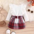 thumbnail image 4 of Odeerbi Girls Dress Baby Girls Clothes Infant Strip Cotton Top With Pocket Bowknot Plaid Skirt Knot 2 Piece Set White, 4 of 9
