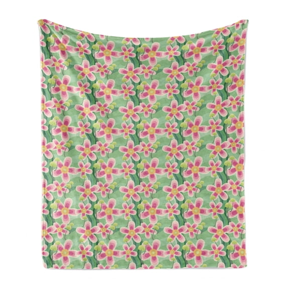 Flora Soft Flannel Fleece Throw Blanket, Pastel Large Flower Petals Garden Yard Beauty of Spring Fragrance Retro Art, Cozy Plush for Indoor and Outdoor Use, 50" x 70", Multicolor, by Ambesonne