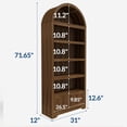 thumbnail image 2 of 71.6" Tall Arched Bookshelf, 6 Tier Farmhouse Cabinet with Open Shelf & Storage Drawers, Modern Freestanding Wood Bookcase for Living Room, Bedroom, Home Office,Walnut, 2 of 8