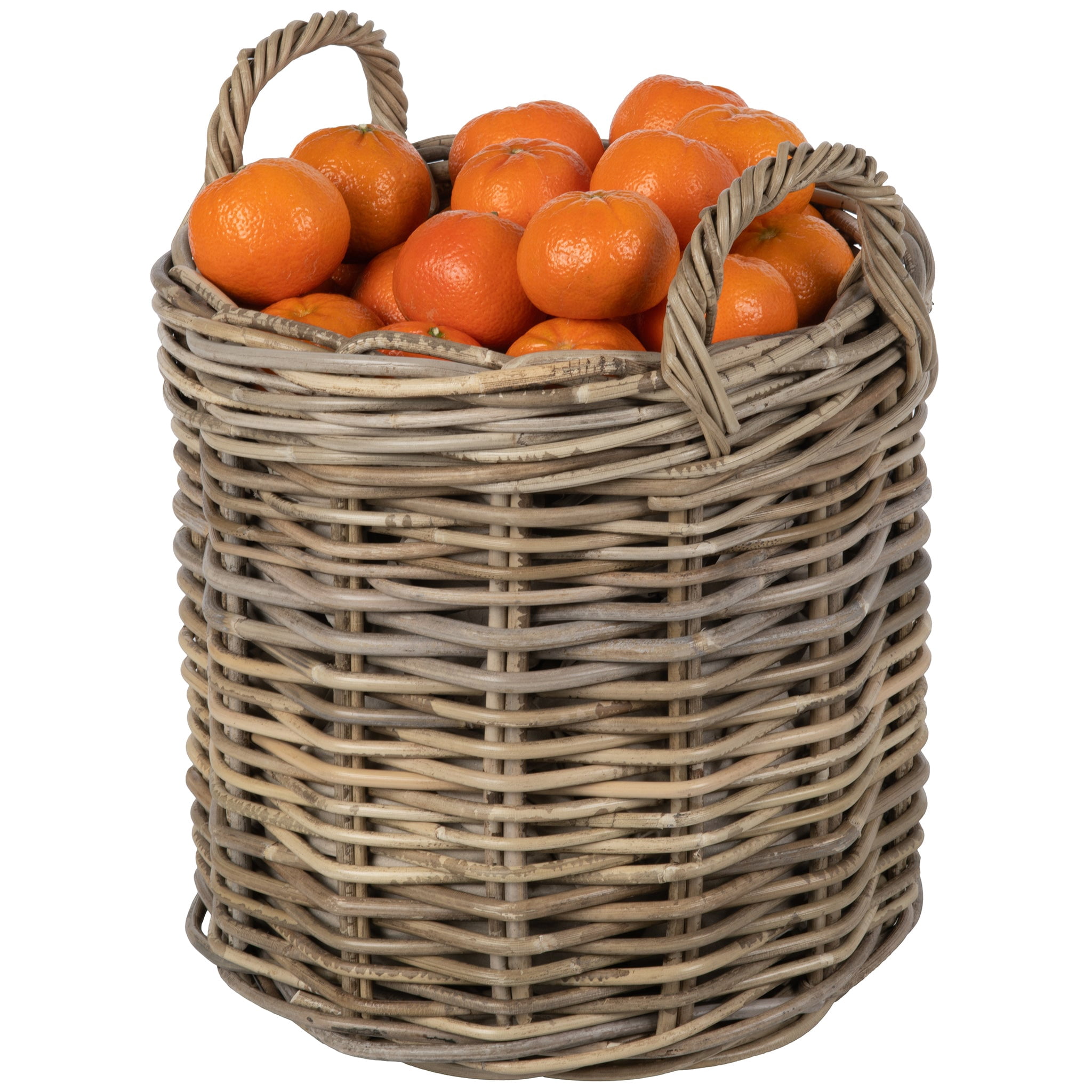 Kouboo Rattan Round Basket &, Nursery, Handwoven With Handles, Organizer, Indoor & Outdoor Planter Basket, Gray