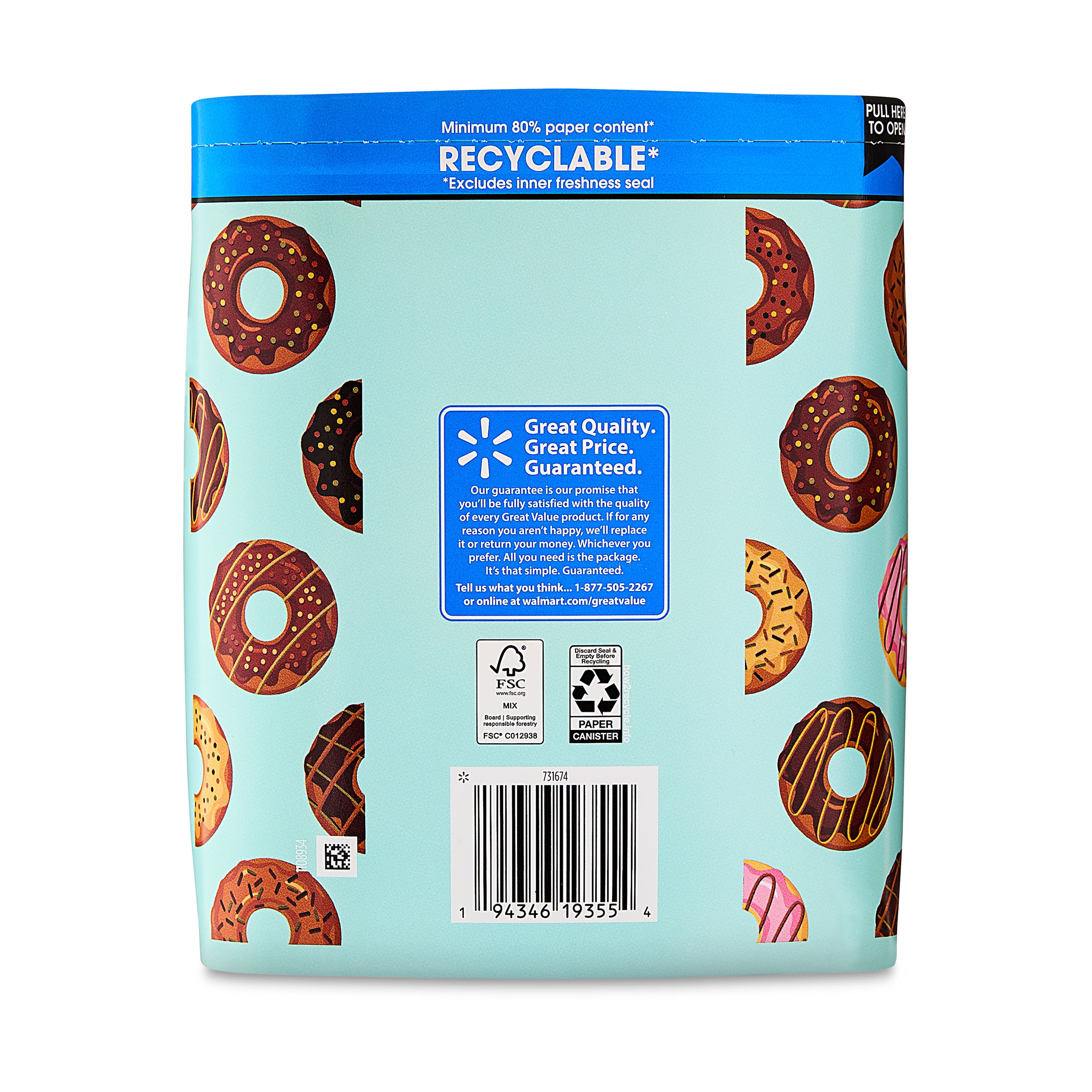 (6 pack) Great Value Donut Shop 100% Arabica Medium Ground Naturally Caffeinated Coffee, 25.9 oz