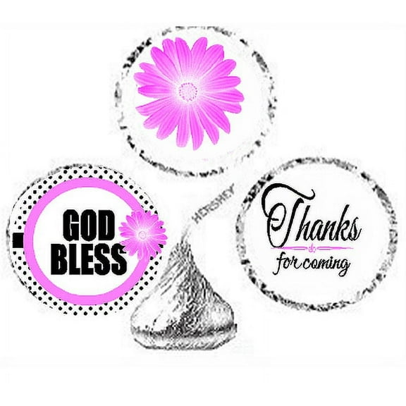 216ct Pink God Bless Religious Baptism Communion Party Favor Candy Decoration Stickers Labels Fits Kisses Chocolates Party Favors Envelope