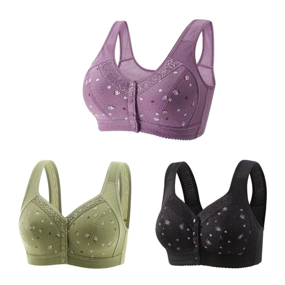 Bigersell Front Closure Bras for Older Women 3pcs Sport Bra Style R-68 Breathable Soft Cup Bras Pack R-68-purple