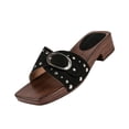 thumbnail image 3 of Domuza Women’s Comfortable Studded Clog Mules, Adjustable Buckle Beige Sandals with Wood-Grain Heel for All-Day Summer Wear and Outdoor Activities Black 8.5（EU-41）, 3 of 9