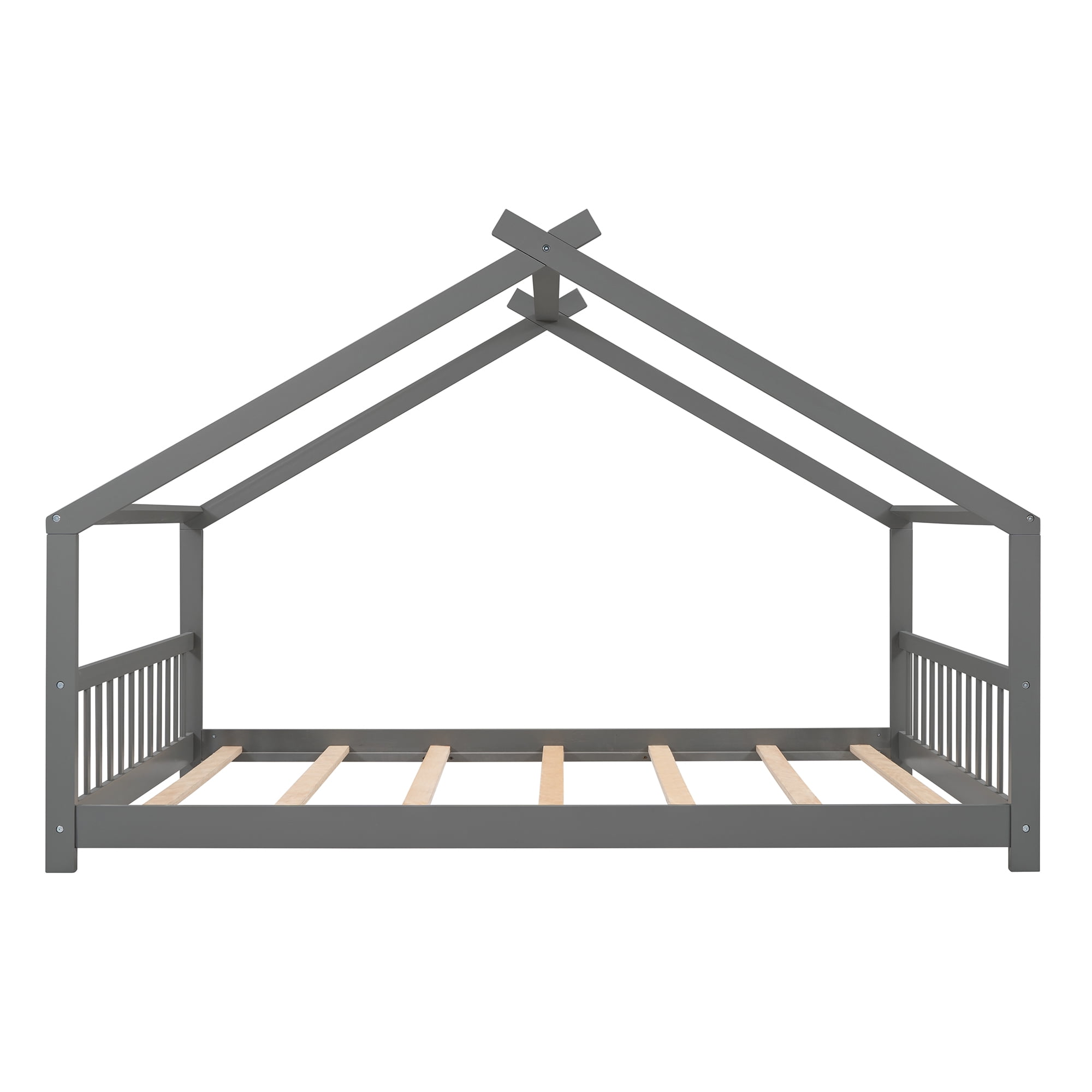Gewnee Wood Full Size House-Shaped Platform Bed with Headboard and Footboard for Kids,Gray