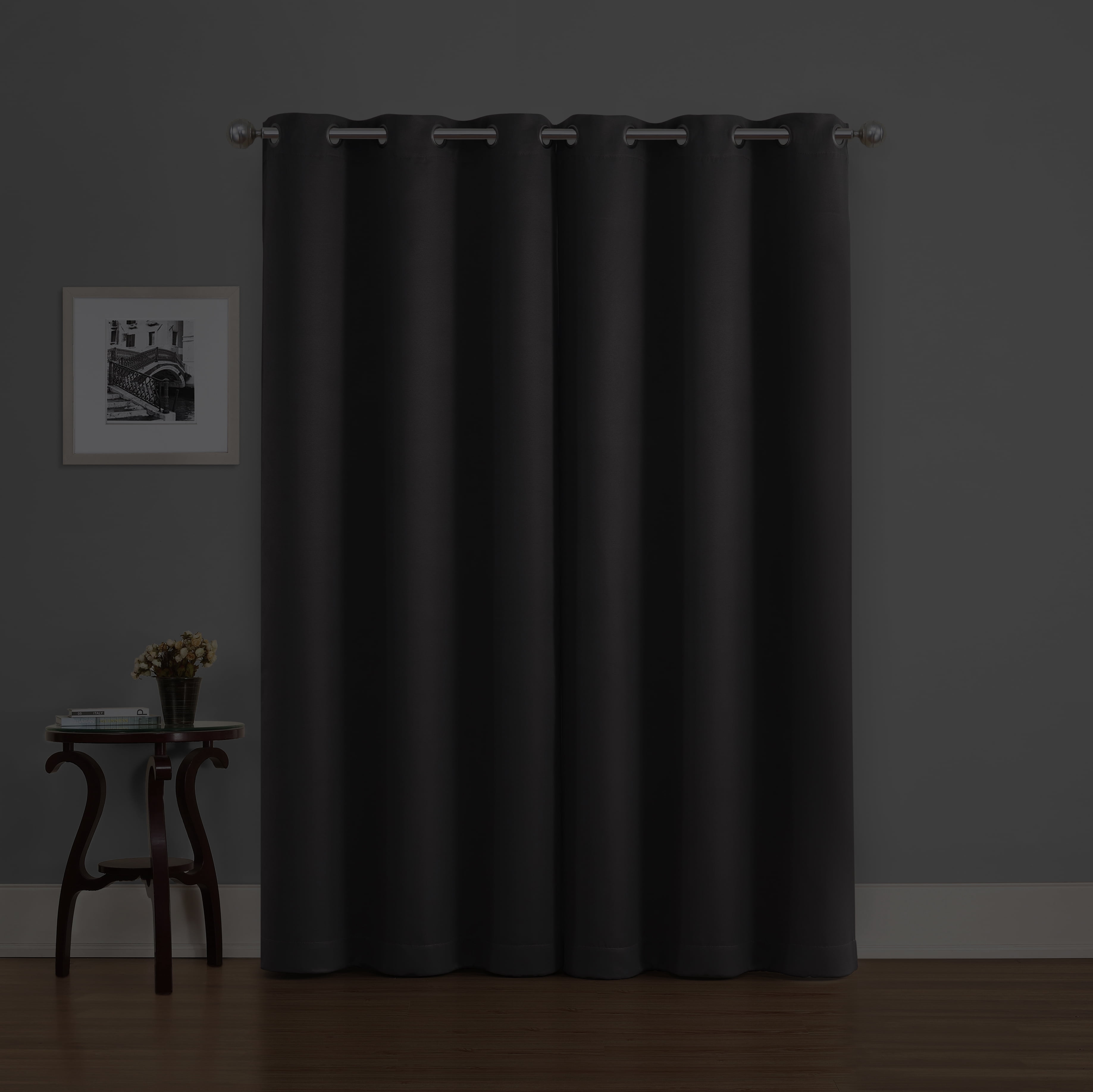 Eclipse Phoenix Solid Blackout Curtains, Set of 2, 84 Inch Long Blackout Curtains, 37"W x 84"L, Smoke