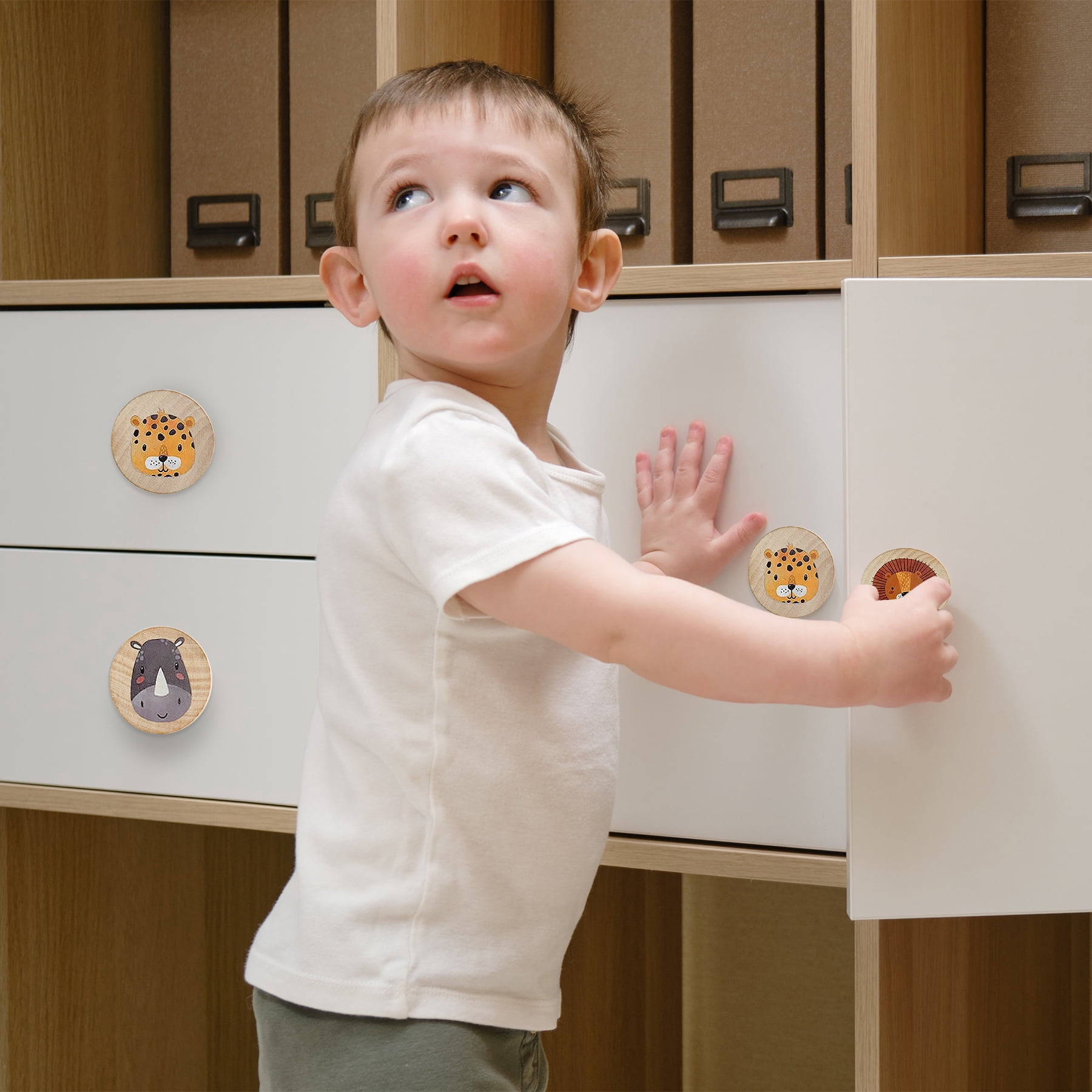 Jamjam Animal Wood Dresser Cabinet Drawer Knobs Round Unique Decorative Wooden Drawer Knobs for Kids Cabinets