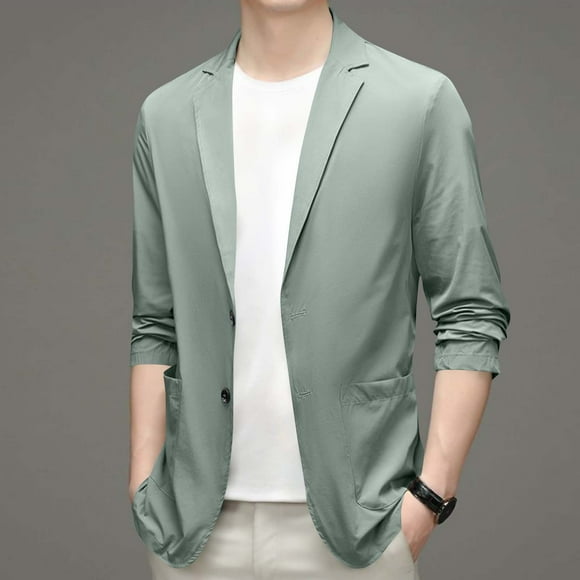 TIMIFIS Green Men's Elegant Blazer Jacket Solid Color Long Sleeve Button Slim Lightweight Business Sport Coat Casual Fashion Lapel Jackets