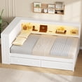 thumbnail image 1 of Full Size Wood Daybed with Storage Shelves, USB, LED, and 2 Drawers, White, 1 of 13
