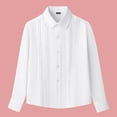 thumbnail image 4 of lnmuld Girls Lace Pleated Peter Pan Collar Button Down Shirt Long Sleeve White Uniform Blouse for Tween Kids School Daily Tops Size:15-16 Years, 4 of 5