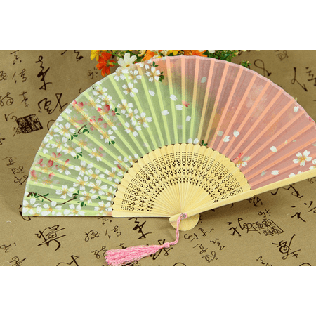 - Chinese Japanese Silk Bamboo Flower Folding Pocket Hand Fan Wedding Favor Gift Fancy fan Chinese culture