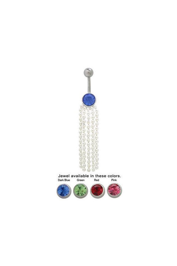 Dangling Beads Belly Button Ring with Cz Gem