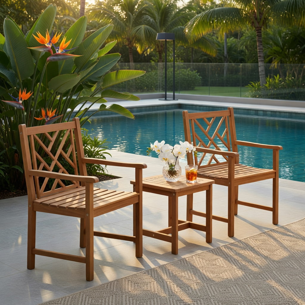 Hommoo 2-Pack Acacia Wood Outdoor Dining Chairs with Cross-Back Design, Sturdy Patio Chairs for Backyard, Porch & Poolside, Natural
