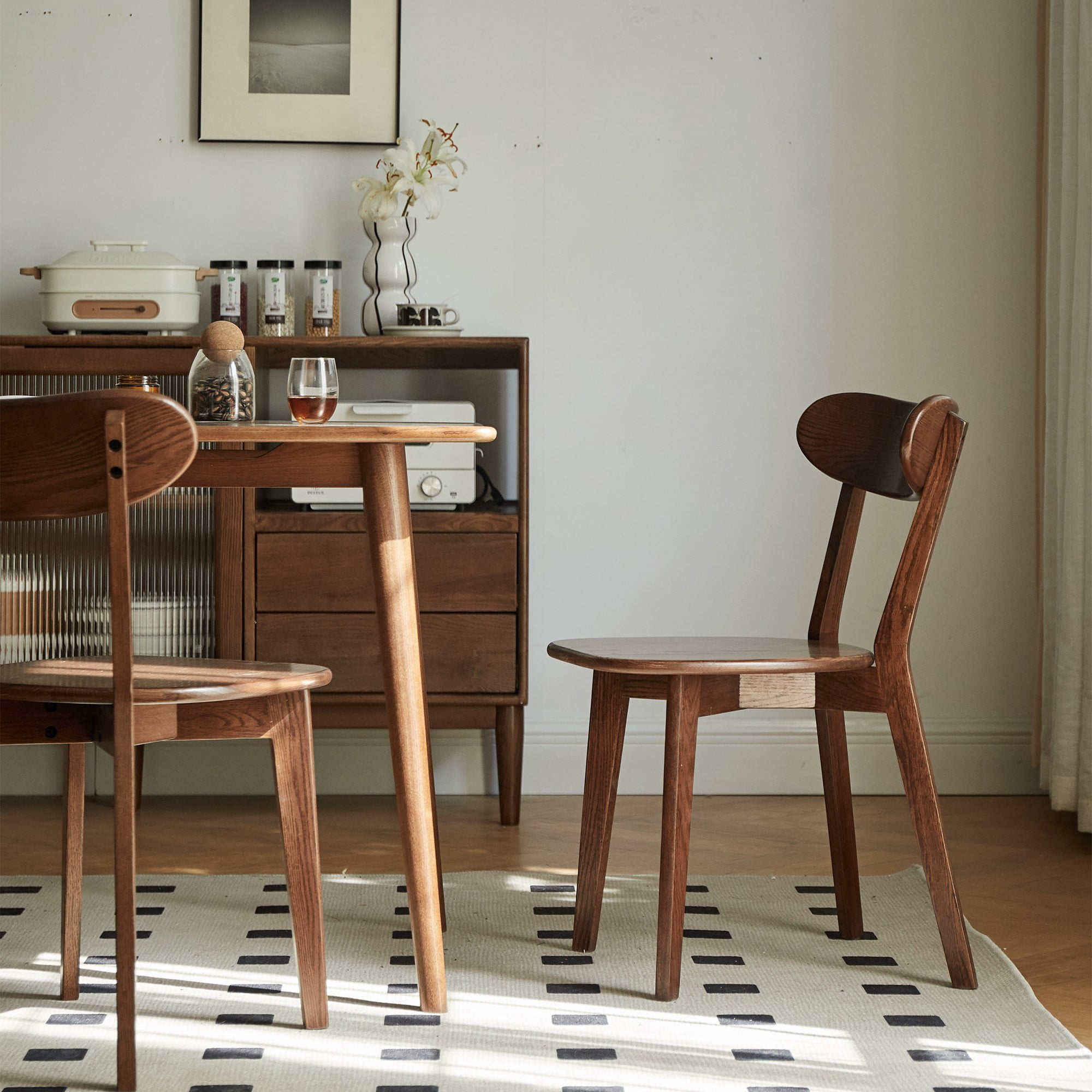 Aukfa Mid-Century Modern Dining Chairs Set of 4, Solid Oak Wood Side Chair for Kitchen, Dining Room, Dark Brown